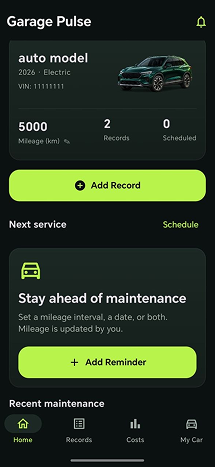 Garage Pulse app screenshot